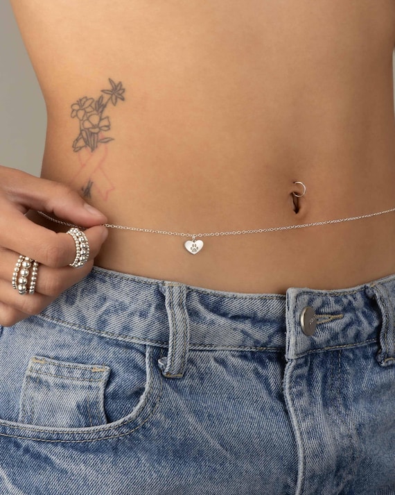 PAW HEART CHARM belly chain • dog lover personalized body chain • bikini body jewelry • dog mom summer waist chain water resistant BCCC3CHBD