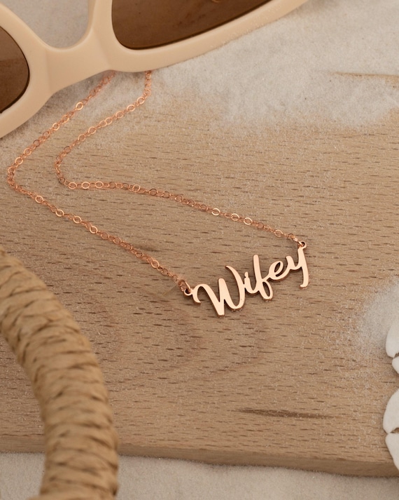 WIFEY PERSONALIZED NAME necklace • perfect gift for her • bachelorette bridal shower engagement wedding gift • water resistant • NECC3BAFIp