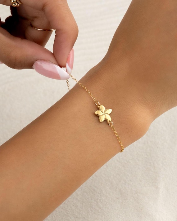PLUMERIA FLOWER BRACELET • delicate Hawaiian charm chain bracelet or anklet • bridesmaids gift • anniversary gift • gold silver or rose gold