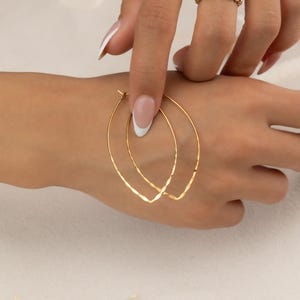 GOLD OVAL EARRINGS • large geometric delicate dangle earrings • gold or silver hoops • anniversary birthday gift • nickel free • EAHL1AJ
