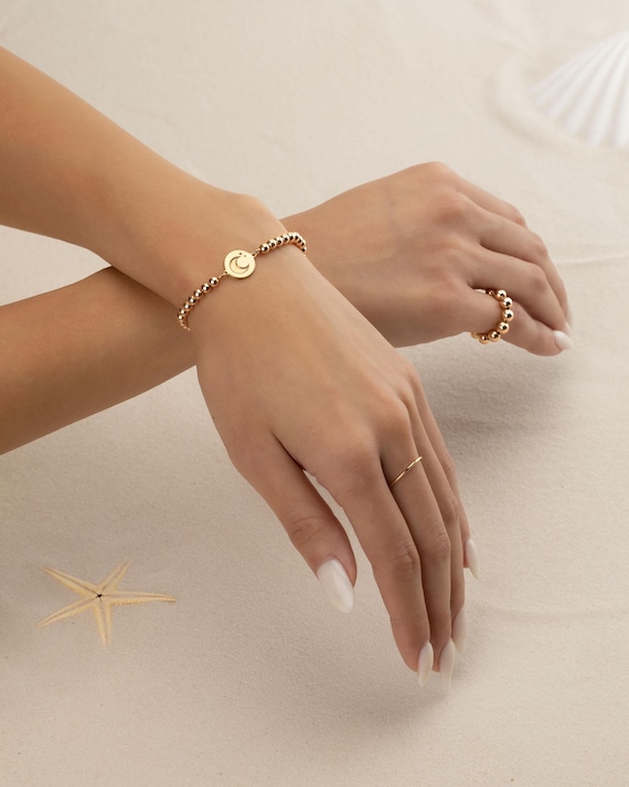 MOON & STARS CHARM beaded bracelet • perfect gift for her • celestial sky charm • stretch bracelet anklet • water resistant • BRBP3CH2AW