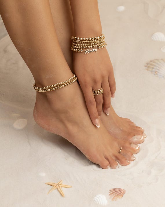 LUCKY NAME BEADED ankle bracelet • perfect gift for her • beachy dainty anklet for women • stackable, stretch, water resistant • ANBP3AHCAp