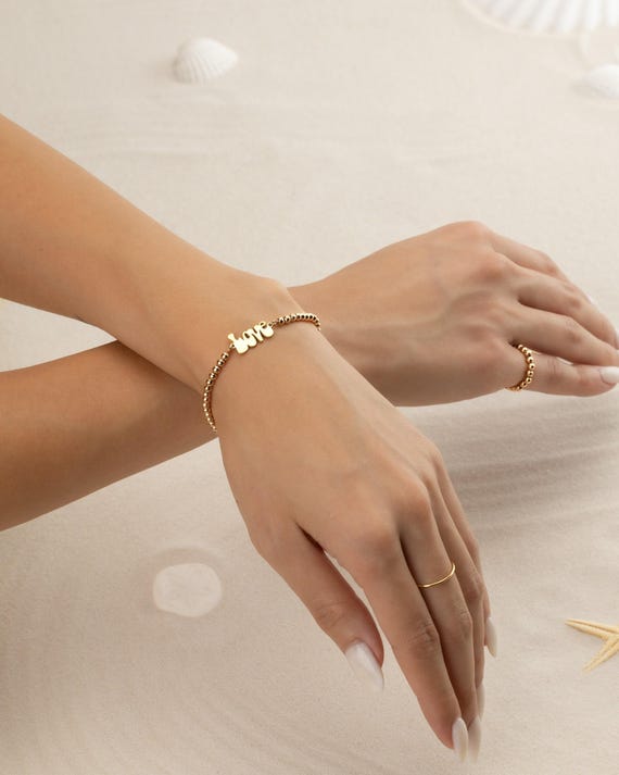 LOVE NAME BEADED bracelet • perfect gift for her • stackable dainty bracelet • stretch and water resistant • bridal jewelry • BRBP3BFLA