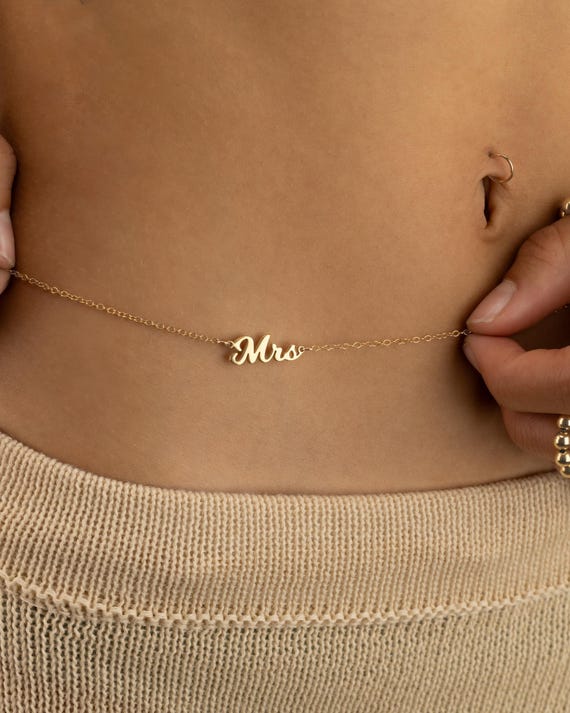 MRS BELLY CHAIN • bride wedding honeymoon gift • bikini body jewelry • water resistant • gold sterling silver rose gold waist chain BCCC3AO