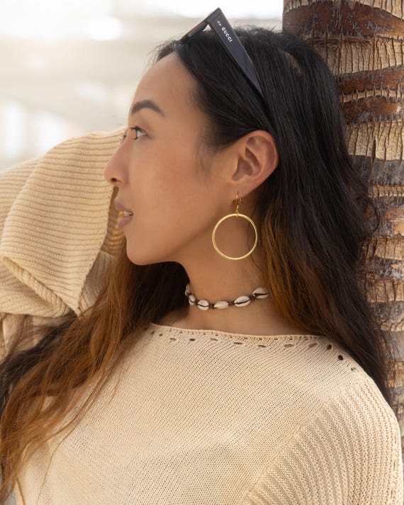 GOLD ROUND EARRINGS • delicate geometric dangle earrings • rose gold silver gold hoops • anniversary birthday gift • nickel free • EAHL1AL