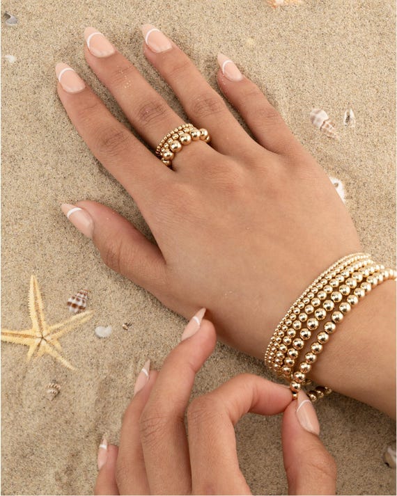 GOLD BEADED BRACELET set • dainty gold bracelet • rose gold sterling silver • stackable stretch and water resistant • gift for her • BRBP2AD