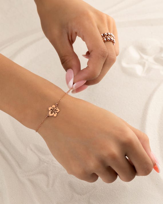 HIBISCUS BRACELET • delicate Hawaiian flower charm • bridesmaids gifts • anniversary gift • gold, rose or sterling silver