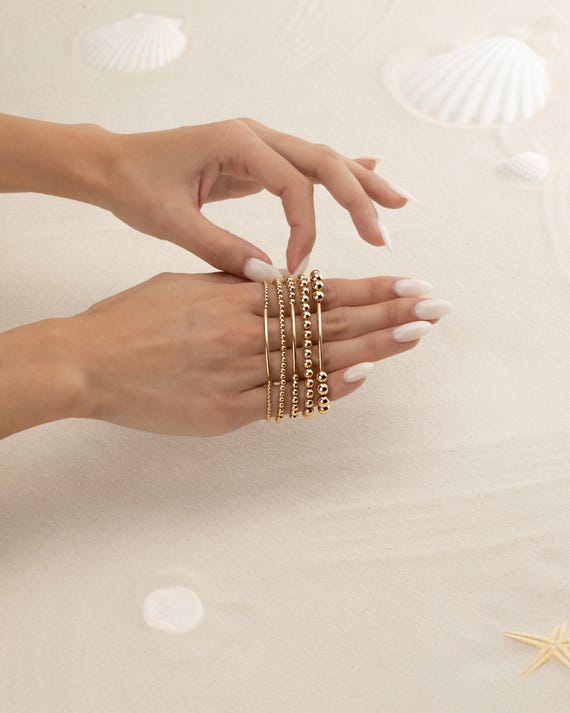 14k GOLD FILLED BAR beaded bracelet • stackable stretch • waterproof • non-tarnish