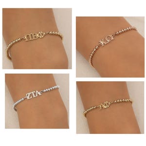 SORORITY GREEK LETTER beaded bracelet • personalized sorority gift • recruitment bid day initiation gift • connector for permanent jewelry