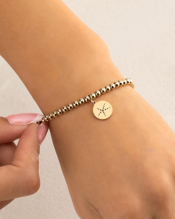 STARFISH CHARM beaded bracelet • gold, rose or sterling silver • beach jewelry • tropical stackable stretch bracelets • water resistant