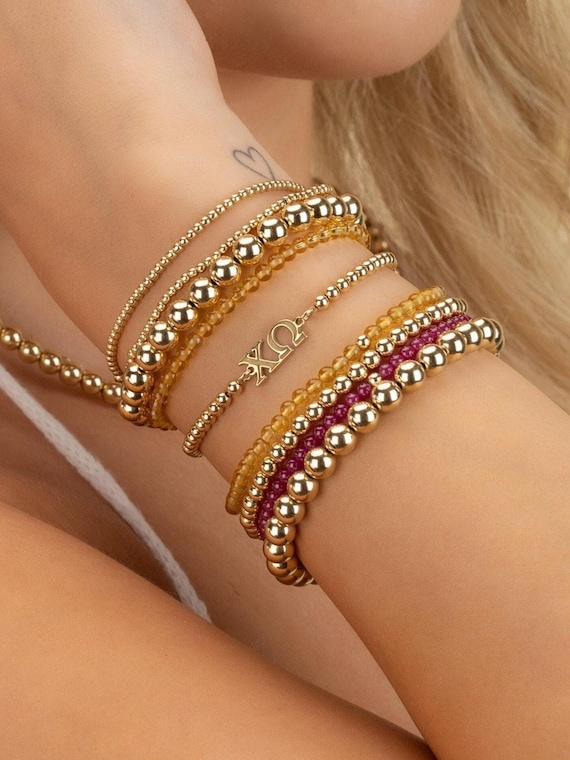 SORORITY GREEK LETTER beaded bracelet • sorority gift • Chi Omega Kappa Gamma Alpha Pi Beta Phi Delta Zeta Theta Sigma connector BRBP3CHMIp