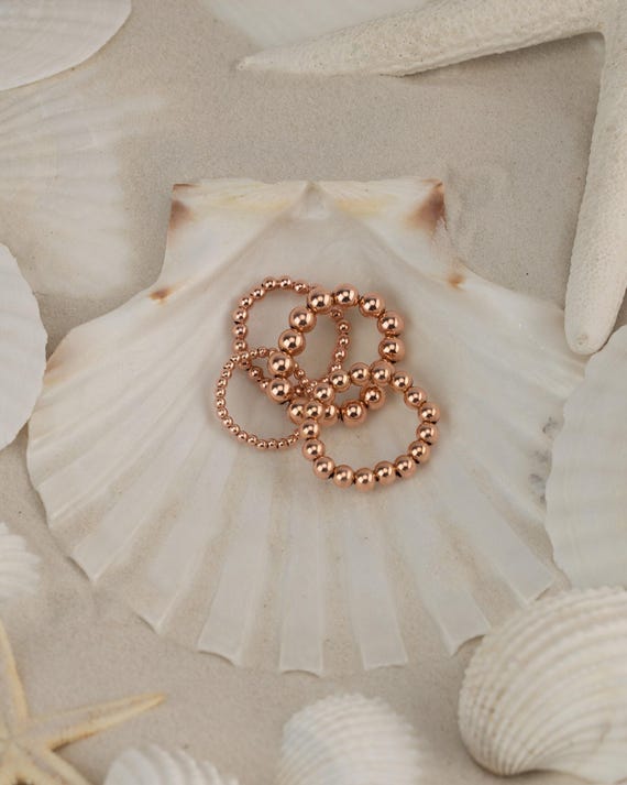 ROSE GOLD BEADED ring • dainty ring • stackable, stretch, and water resistant • friendship anniversary ring • sterling silver gold • RIBP2AE