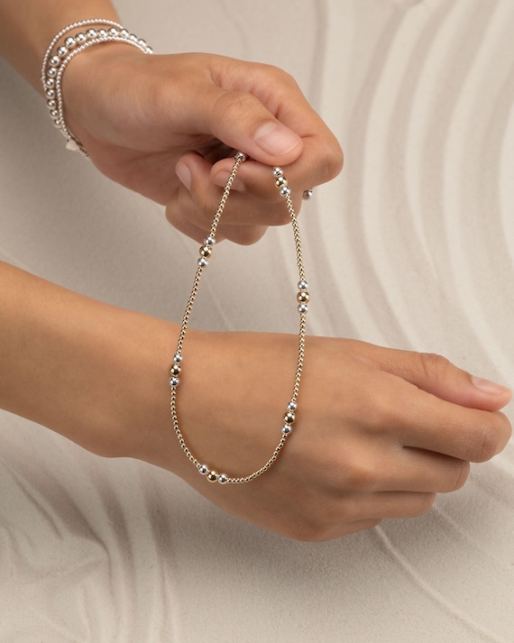 MIXED METAL BEADED necklace • 2 colors • waterproof • 14K gold filled and 925 Sterling silver • chunky statement choker • anniversary gift