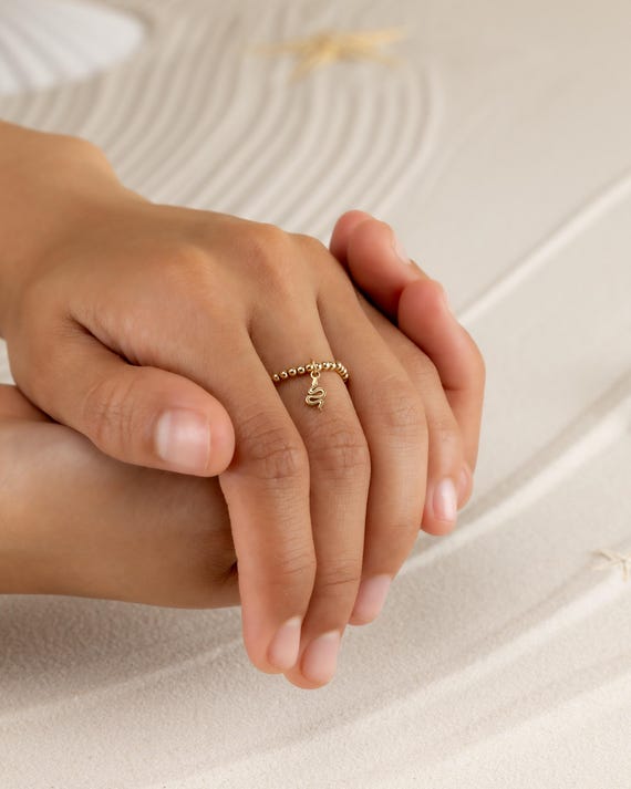 SNAKE CHARM BEADED ring • dainty friendship ring for her • dangle charm • adjustable stackable stretch water resistant • RIBP3MCAY