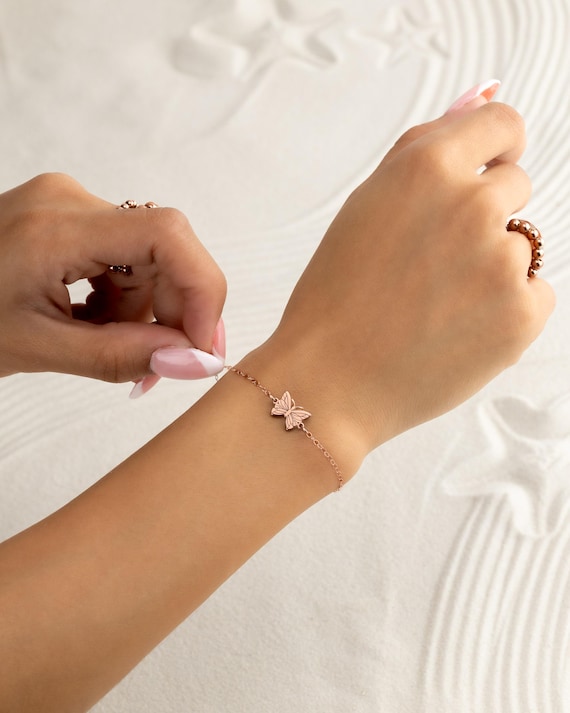 BUTTERFLY BRACELET • delicate butterfly charm • bridesmaids gifts • anniversary gift • gold, rose or sterling silver • jewelry with meaning