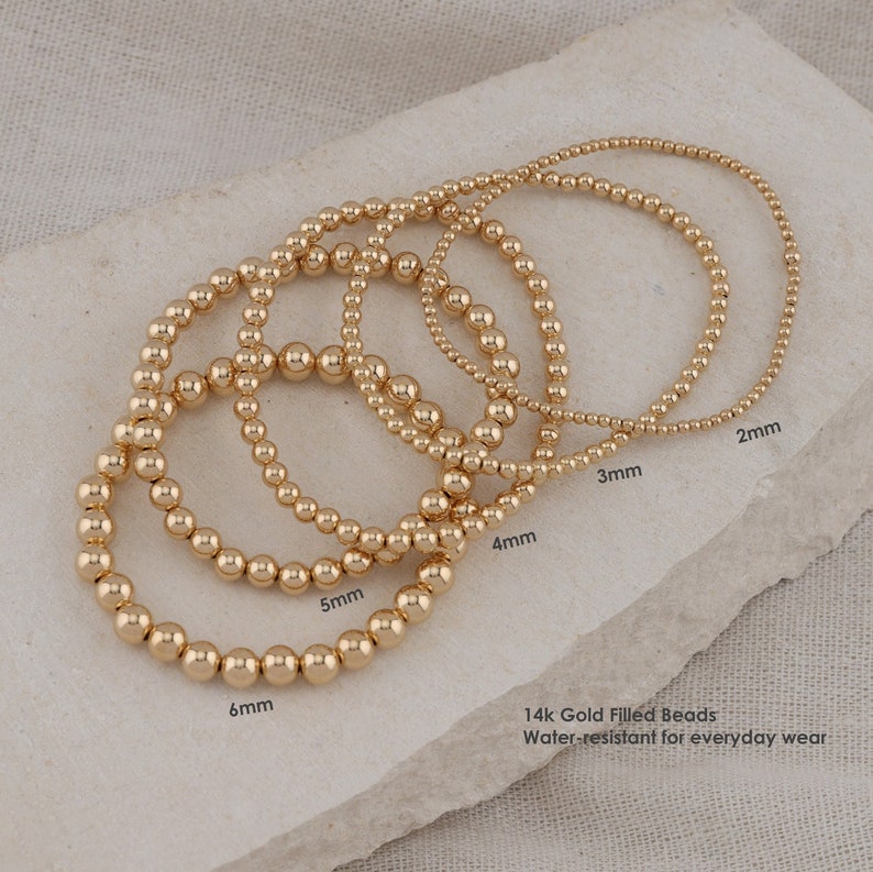 Gold Beaded Bracelets Gold Filled Round Ball Bracelet Stack Etsy