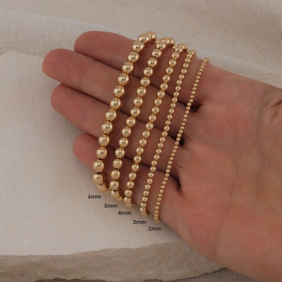 Gold Beaded Bracelet | Gold Bead Anklet | Stretch Elastic | Gold Filled | Water Resistant Nickel Free Tarnish Free | 2mm 3mm 4mm 5mm 6mm Set
