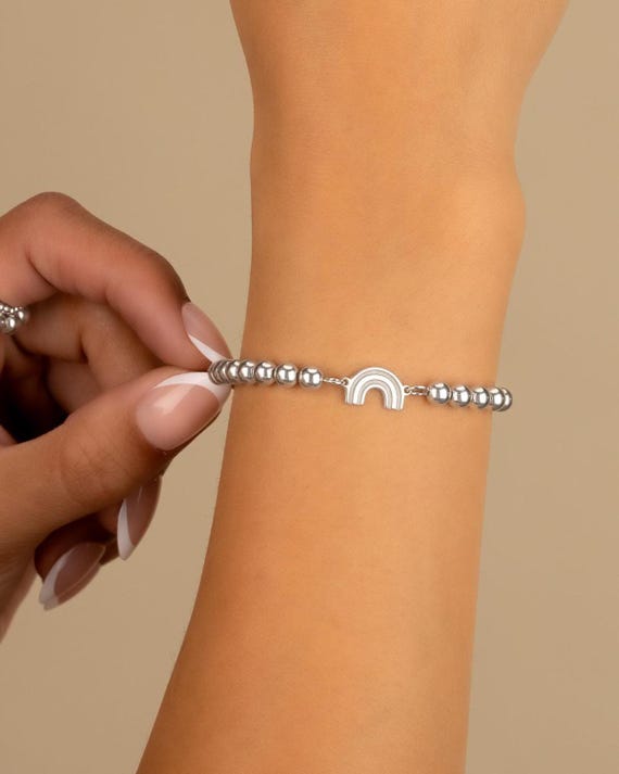 RAINBOW CHARM BEADED bracelet • perfect gift for her • pride jewelry • stackable dainty bracelet • stretch water and resistant • BRBP3CH2AV