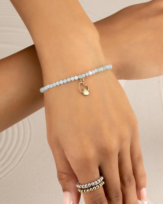 AMAZONITE CHARM BRACELET • personalized charm • healing stone gift • blue green gemstone dainty bracelet stretch water resistant BRBS3CHAJp