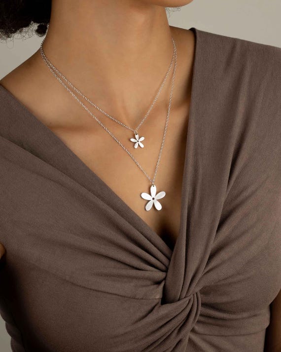 JASMINE FLOWER PENDANT necklace • dainty gift for her • beach lover • birthday anniversary • water resistant layering necklace • NECC3PCAG