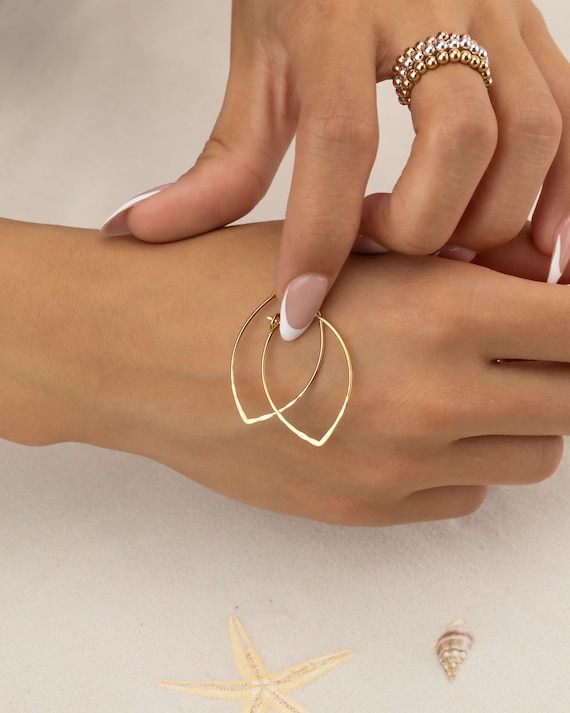 GOLD OVAL EARRINGS • small delicate geometric leaf shaped dangle hoops • silver gold hoops • nickel free anniversary birthday gift EAHL1BA