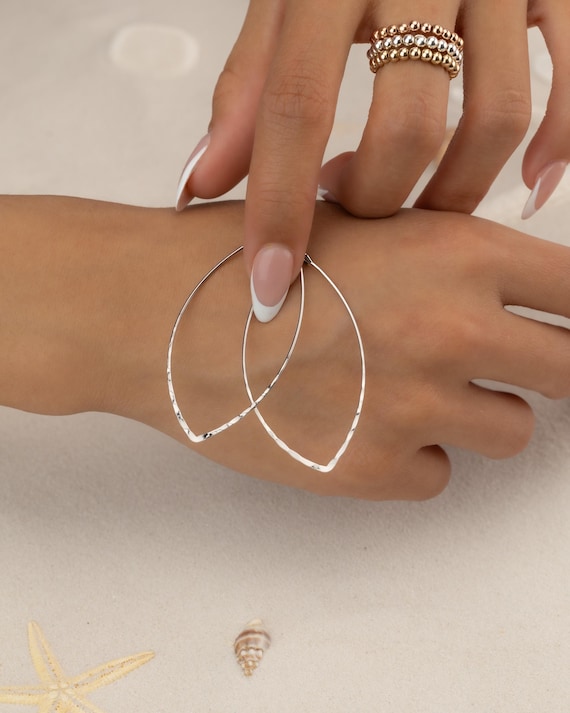 SILVER OVAL EARRINGS • delicate geometric dangle earrings • rose gold hoops • anniversary birthday gift • nickel free jewelry • EAHL1AK