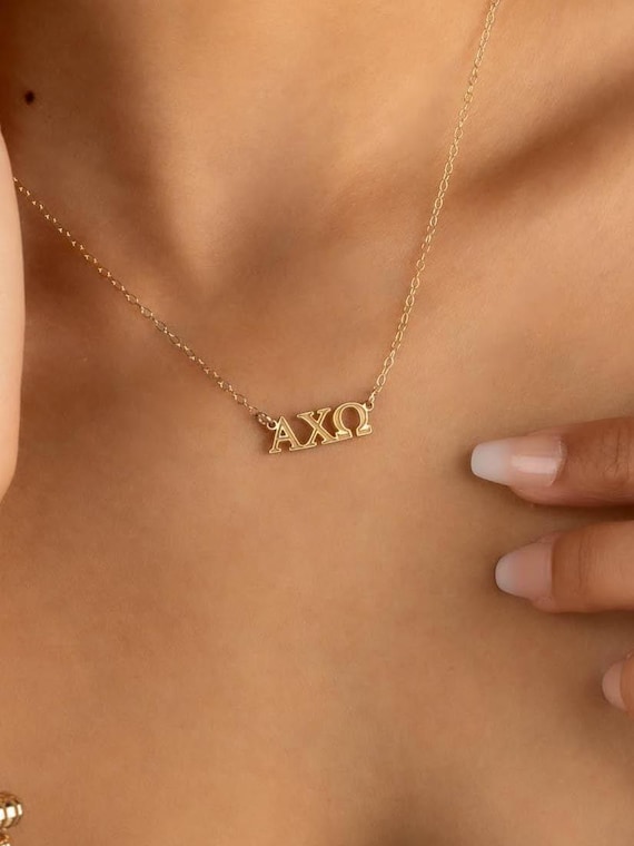 SORORITY NAME necklace • greek letters jewelry • Kappa Alpha Theta Chi Omega Delta Pi Zeta Gamma Phi Mu Sigma Omicron Psi Xi Beta gifts
