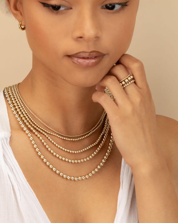 GOLD BEADED necklace • waterproof • 14K gold filled • chunky statement choker • anniversary gift • bridal jewelry