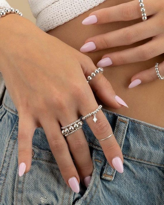 STAR CHARM BEADED ring • dainty friendship ring for her • north star dangle charm • adjustable stackable stretch water resistant • RIBP3MCAG