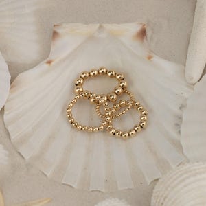 GOLD BEADED RING • dainty ring • stackable, stretch, and water resistant • friendship anniversary ring • sterling silver rose gold • RIBP2AB