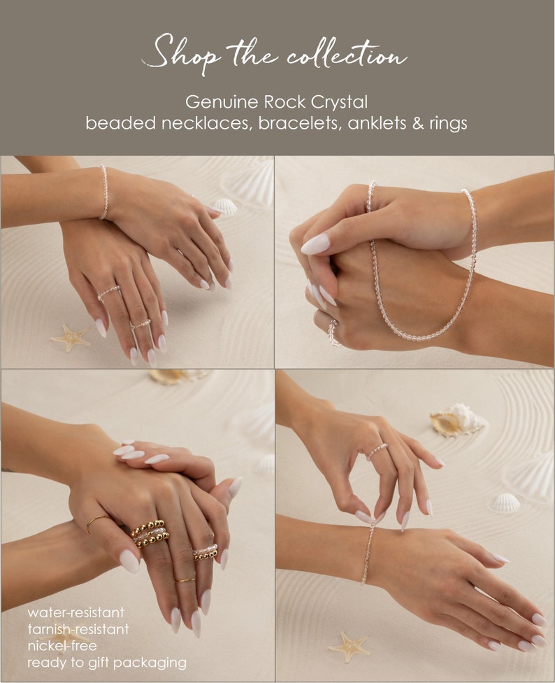 Rock Crystal Beaded Bracelet April Birthstone 3mm Genuine Gemstone Stretch Bracelet Anklet Natural Clear Master Healing Stone Birthday image 7