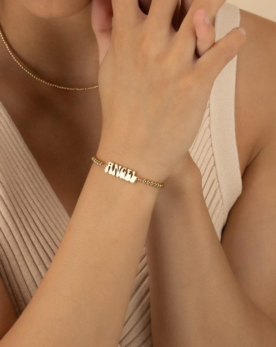 ANGEL NAME BEADED bracelet • perfect gift for her • stackable dainty bracelet • stretch and water resistant • wedding jewelry • BRBP3BRLA