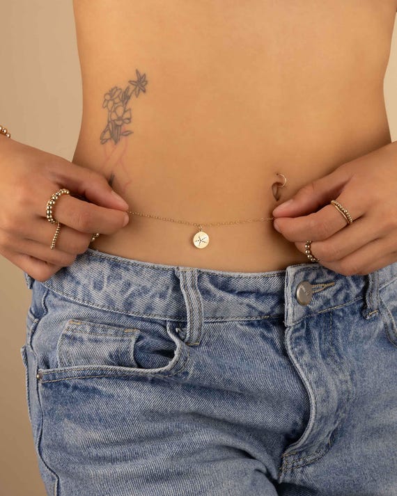 STARFISH CHARM BELLY chain • personalized body chain • bikini body jewelry • ocean waist chain • water resistant beach lover gift BCCC3CHAL