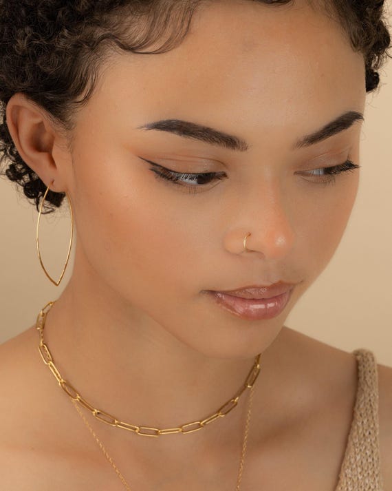 FAKE NOSE RING • no piercing needed body jewelry • dainty tiny faux hoop • gold nose ring • sterling silver rose gold • 22g 20g • FPFH2AG
