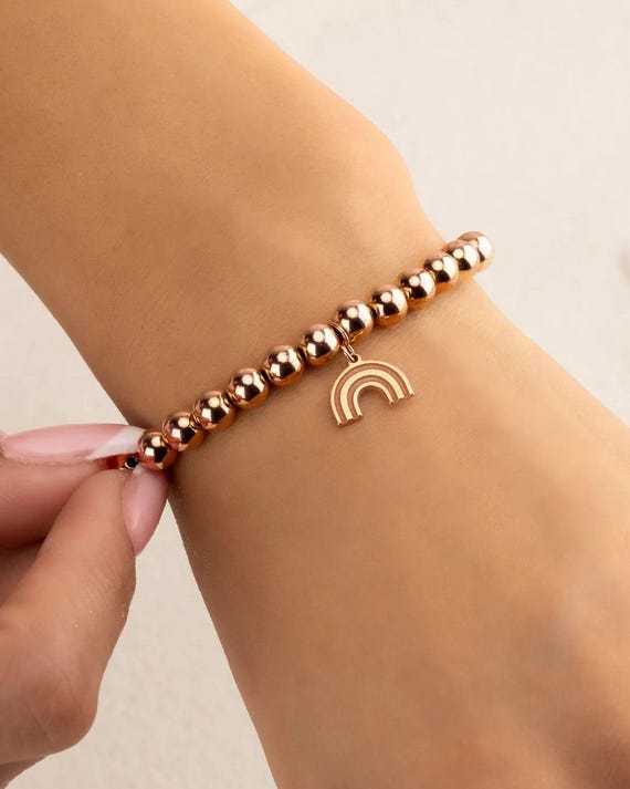 RAINBOW CHARM beaded bracelet • gold, rose or sterling silver • stackable stretch bracelets • pride jewelry • water resistant