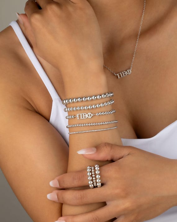 SORORITY GREEK LETTER beaded bracelet • personalized sorority gifts • college bid day rush gift • connector for permanent jewelry BRBP3CGMIp