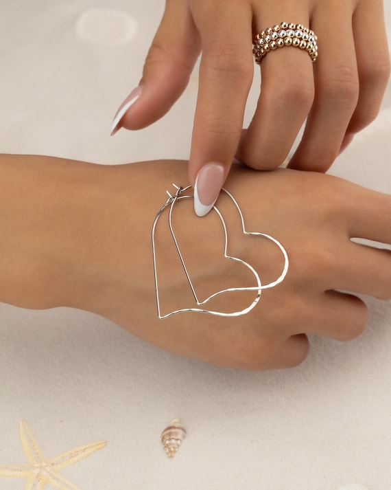 SILVER HEART EARRINGS • delicate dangle earrings • rose gold hoops • anniversary birthday bridesmaid gifts • nickel free jewelry • EAHL1AC