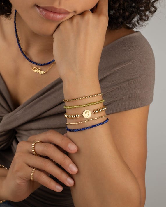 ZODIAC CHARM beaded bracelet • perfect birthday gift for her •  birth sign stackable stretch bracelet anklet • water resistant • BRBP3CH2ASp