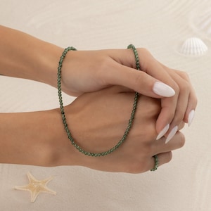 JADE NECKLACE 3MM • perfect gift for her • bead green jewelry • anniversary birthday • dainty layering necklace • water resistant • NEBS2AK