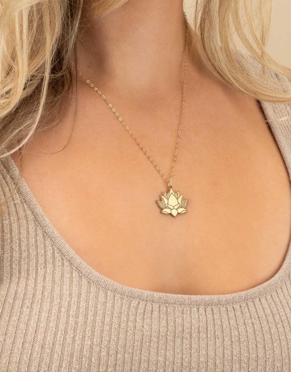 LOTUS FLOWER PENDANT necklace • dainty gift for her • healing jewelry • birthday • bride necklace • water resistant