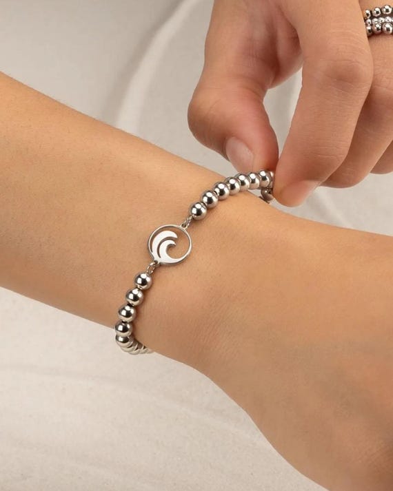 WAVE CHARM beaded bracelet • beach lover gift • Hawaiian jewelry • stackable dainty bracelet • stretch water resistant