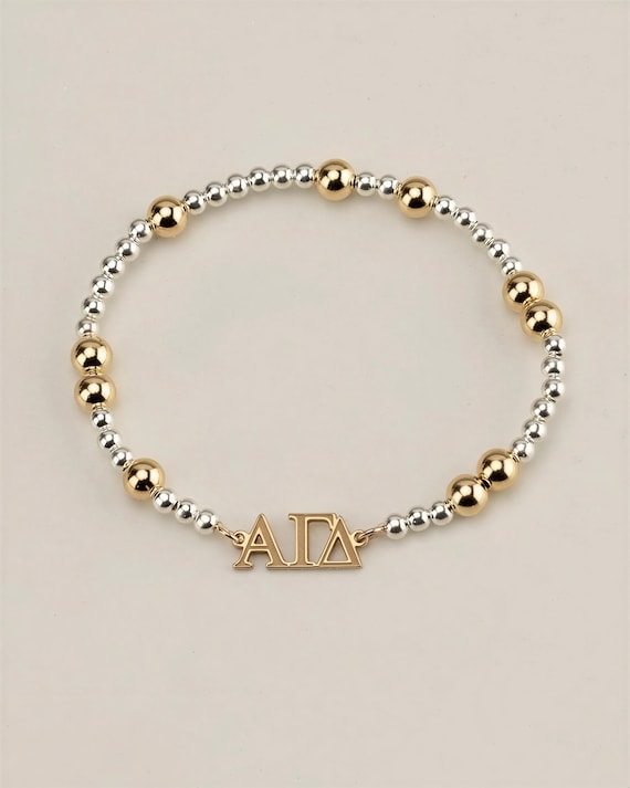 SORORITY beaded bracelet • mixed metal beads • personalized recruitment bid day initiation gifts • sterling silver and 14k gold filled