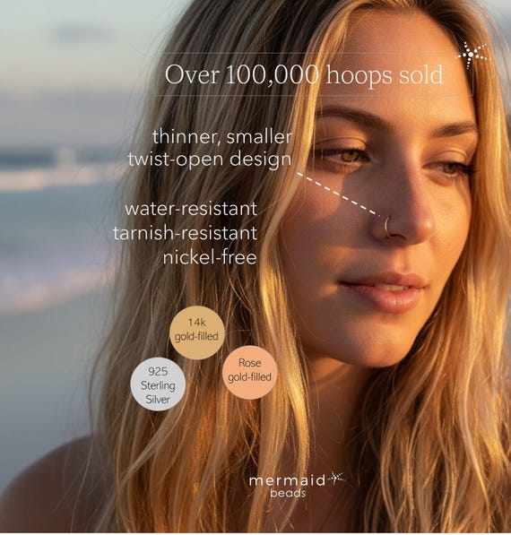 NOSE RING • waterproof • small thin twist hoops • 14k gold filled, rose or sterling silver • piercing jewelry