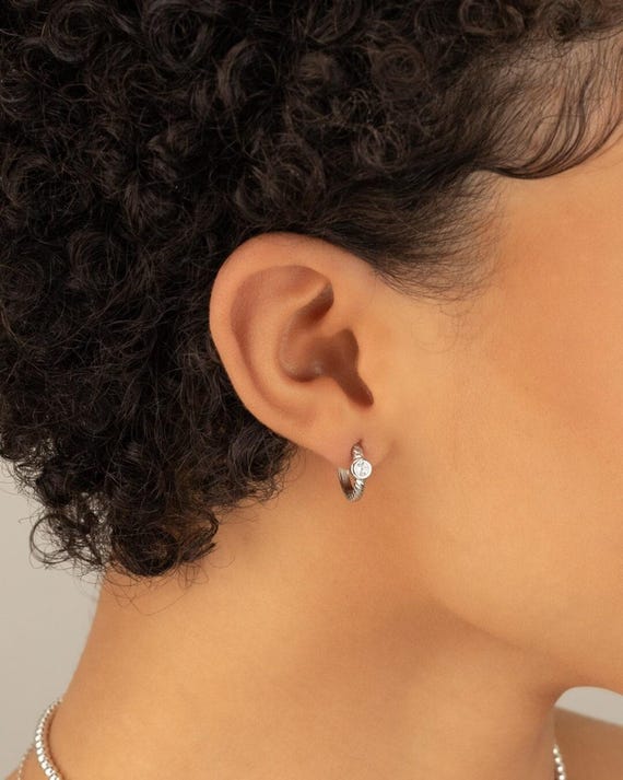 DIAMOND CZ HUGGIE earrings • perfect gift for her • silver gold hoop earrings • clicker minimalist • nickel free water resistant • EAHU1AH