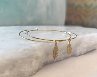 Large Gold Hoop Earrings FEATHER or CACTUS Charm Western Coastal Cowgirl Jewelry Wife Girlfriend Daughter Birthday Anniversary Mothers Day