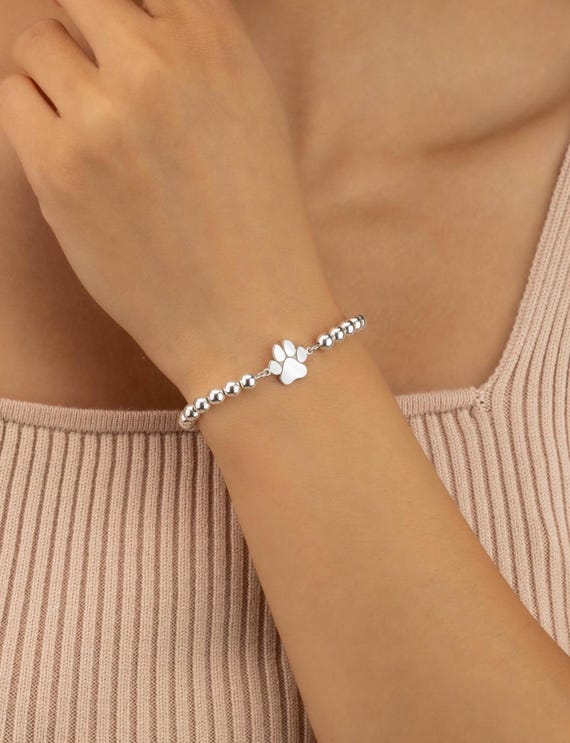 PAW PRINT CHARM beaded bracelet • perfect gift for dog mom dog lover • stackable stretch water resistant • pet memorial gift • BRBP3CH2AY