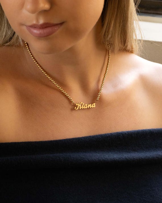 NAME BEADED NECKLACE • nickname or word • personalized gift • chunky statement choker • water resistant • gold, rose, sterling silver
