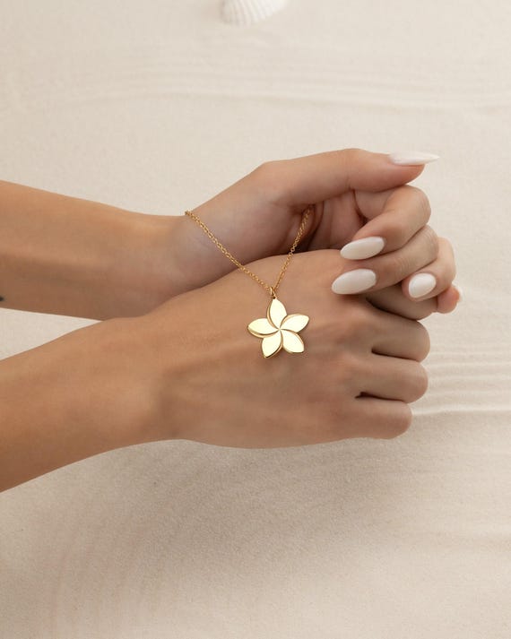 PLUMERIA FLOWER PENDANT necklace • dainty gift for her • Hawaiian jewelry • birthday bridal • water resistant layering necklace • NECC3PCAR