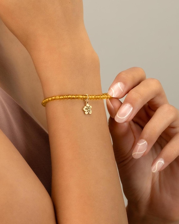 CITRINE CHARM BRACELET • personalized charm • november birthstone • scorpio sagittarius • dainty bracelet stretch water resistant BRBS3CHAKp