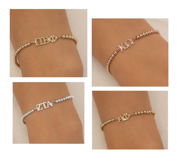 SORORITY GREEK LETTER beaded bracelet • personalized sorority gift • recruitment bid day initiation gift • connector for permanent jewelry